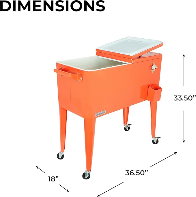 Permasteel 80 Quart Party Cooler, Rolling Ice Chest with Wheels and Handles for Indoor Outdoor Patio