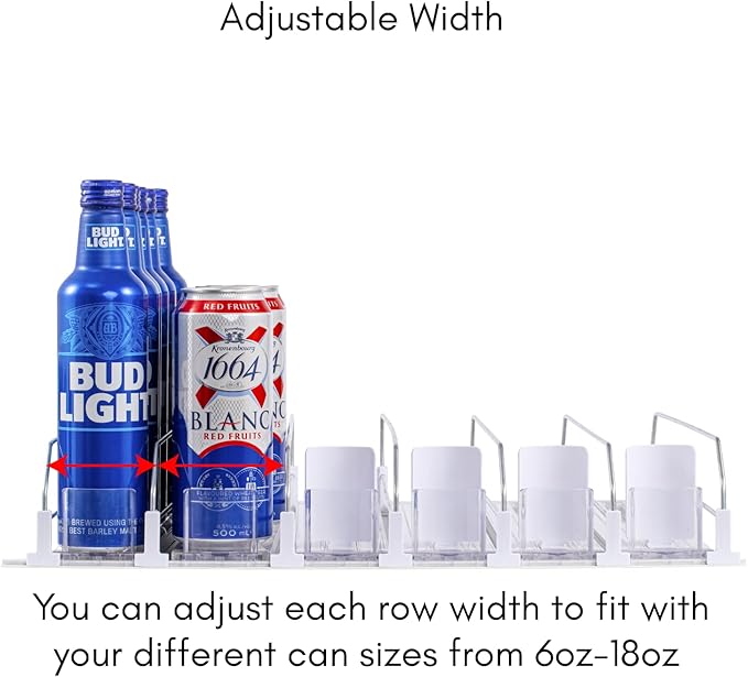 RULA Drink Organizer for Fridge, Width Adjustable Beverage Pusher Glide, Soda Can Dispenser for Refrigerator - Holds up to 30 Cans (15" D, 6 Rows)