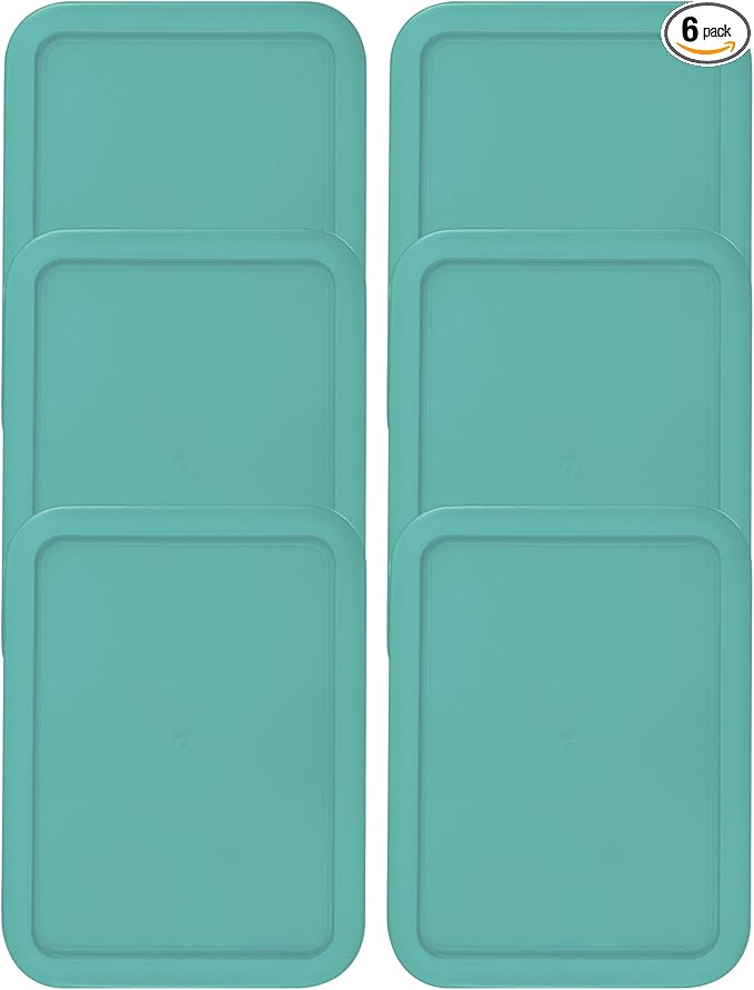 Replacement Lids for Pyrex 3-Cup Glass Food Storage Container Bowls, (7.75 x 5.75-Inch) Plastic Rectangle Lids Covers fits Pyrex 7210-PC, Airtight & Leakproof (6-Pack, Turquoise)