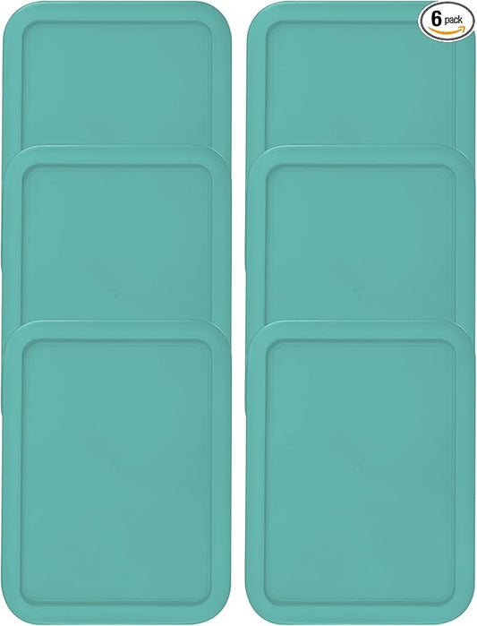 Replacement Lids for Pyrex 3-Cup Glass Food Storage Container Bowls, (7.75 x 5.75-Inch) Plastic Rectangle Lids Covers fits Pyrex 7210-PC, Airtight & Leakproof (6-Pack, Turquoise)