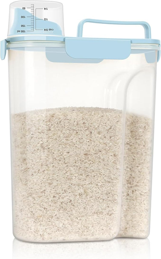 Airtight 10LBS Rice/Cereal/Dry Food Storage Container BPA Free, 5.28Qt Clear Plastic Kitchen and Pantry Organization Bin Suitable for Oats, Flour, Sugar, Pasta, Pet Food, etc (Sky blue)