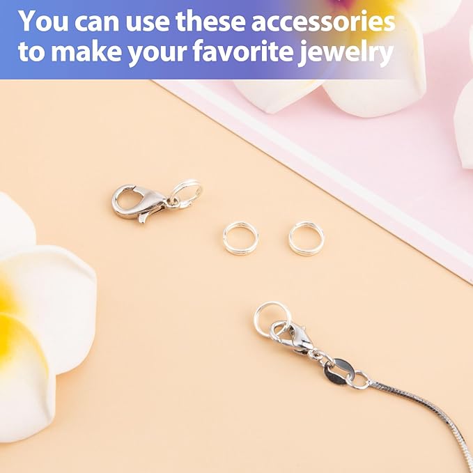 4pcs Jump Rings for Jewelry Making, 925 Sterling Silver Split Jump Ring, 4/5/6/8mm Double Loops Small Key Rings Open Connector Closures for Necklace Bracelets Jewelry Marking