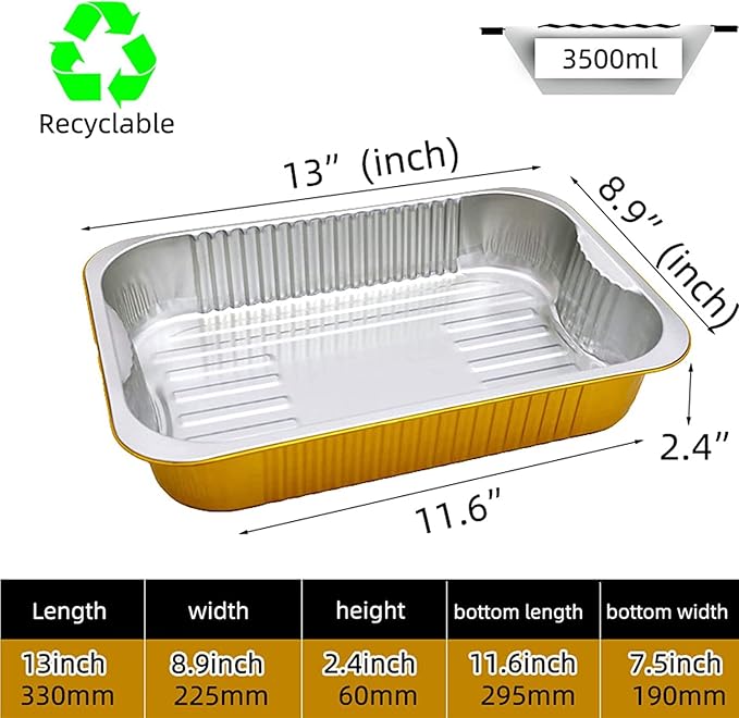13 "x9" Aluminum foil Lasagna Pans, grill tray, sturdy disposable aluminum pan, 10 sets- for cooking，baking and heating, food storage, distribution, barbecue,Gold