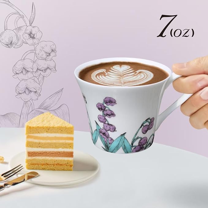 Tea Cup Set With 2 Tea Cups 2 Saucers And 2 Spoon 7 OZ Espresso Coffee Mug Vintage Creativetea Teacup And Saucer Set For Coffee,Tea,Latte, Cappuccino