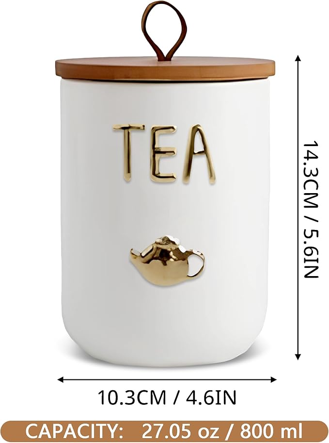 Comeon Ceramic Canister Set with Airtight Seal Bamboo Lid Silicone, 27oz Food Storage Jars for Coffee Sugar Tea, Container Set for Kitchen Pantry Counter Decor (Tea)