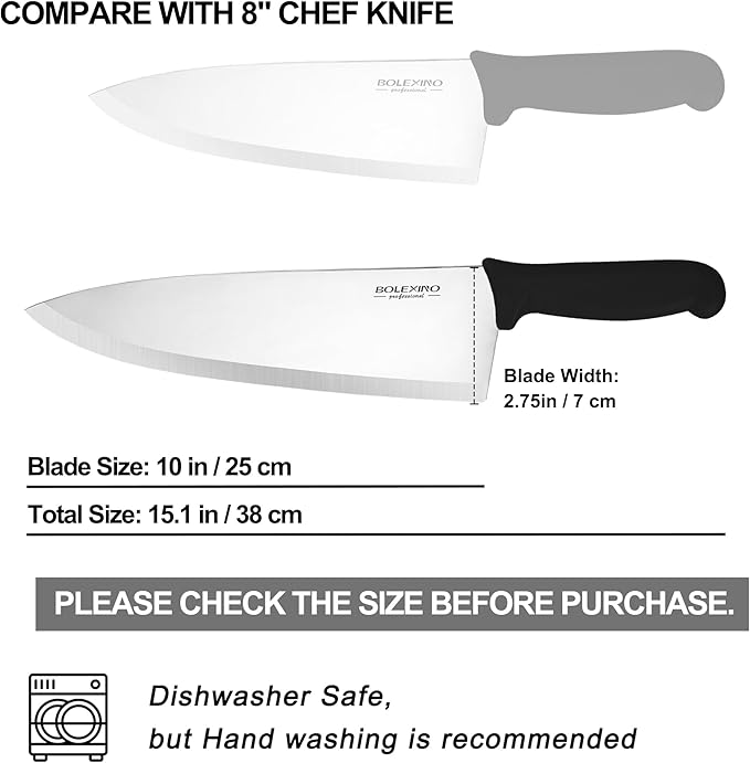 Chef Knife,10 inch High Carbon Stainless Steel Kitchen Knife, Sharp Cutting Knife W/Ergonomic Handle for Household or Business (Black)