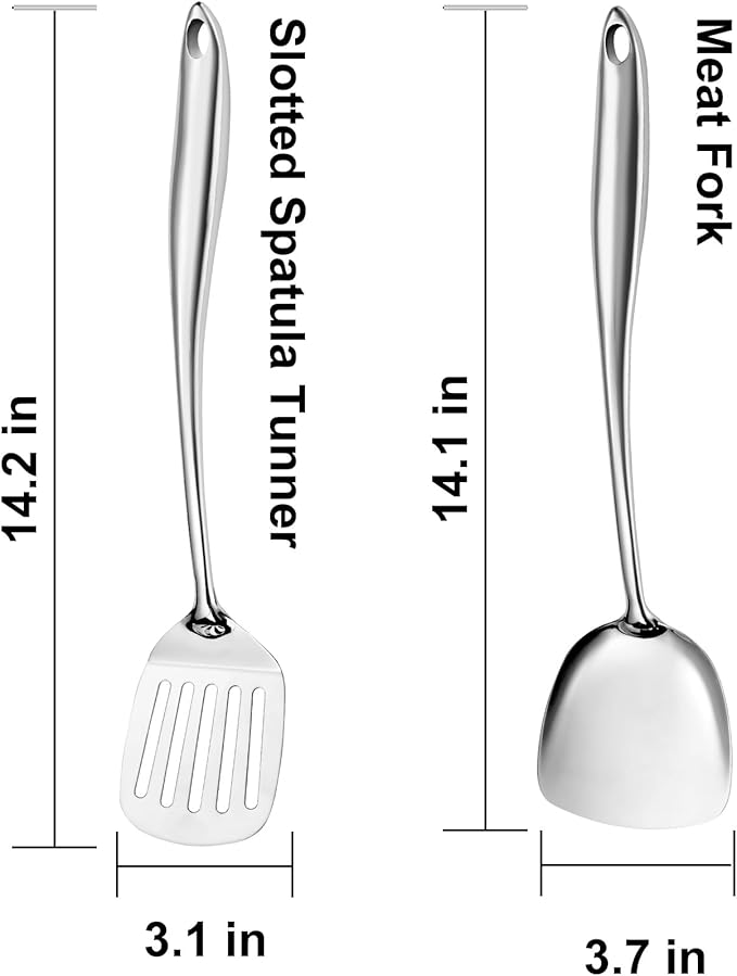 304 Stainless Steel Spatula Set, 2pcs Heavy Duty Metal Kitchen Utensils Set for Cooking,Wok Kitchen Tools Set Come with Slotted Turner & Spatula