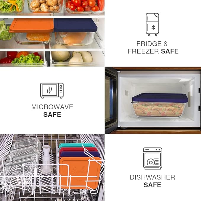 Sophico 11 Cup Rectangle Silicone Storage Cover Lids Replacement for Pyrex 7212-PC Glass Bowls, Container not Included (NAVY BLUE- 2PACK)