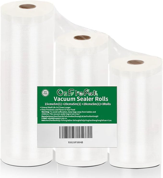 O2frepak 3Pack 6"x16.5'(1Roll) and 8"x16.5'(1Roll) and 11"x16.5' (1Roll) Vacuum Sealer Bags Rolls with BPA Free,Heavy Duty Vacuum Sealer Storage Bags Rolls,Cut to Size Roll,Great for Sous Vide Cooking