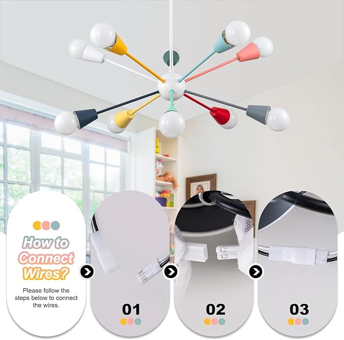 Colorful Sputnik Chandeliers, 10-Light Dining Room Light Fixture Height Adjustable Modern Chandelier Lighting Kids Ceiling Light Fixture for Bedroom Living Room Entryway Foyer