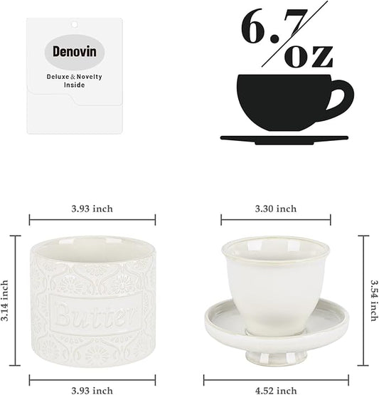 Butter Crock with Water Line, Ceramic Butter Keeper for Counter, French Butter Dish with Lid for Spreadable Fresh Butter (Vintage White)