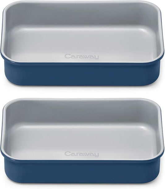 Caraway Nonstick 9” x 6.5” Small Rectangle Baking Pan Duo – Non-Toxic, PTFE & PFOA Free – Aluminized Steel Core – Deep Ceramic Baking Pan for Casseroles, Lasagna & More - Navy