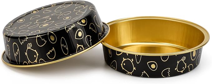 Beasea Mini Tart Pan 100 Pack with Lids, 4 Inch 8oz Gold Black Disposable Aluminum Baking Foil Tins Small Round Tart Containers for Individual Dessert Muffin Cheesecake Ramekins Quiche Oven Dishes