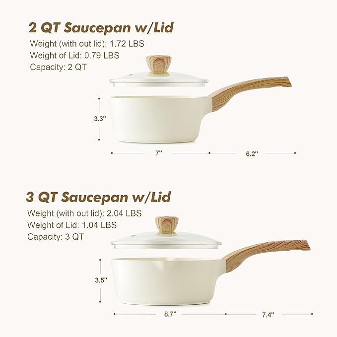 SENSARTE 2.0 & 3.0 Quart Ceramic Sauce Pan Sets with Lid, Cooking Pots Set, Nonstick Saucepan Set with Pour Spout, Small Kitchen Pot, Non toxic Saucepot, Induction Comptable, PFOA PTFE PFAS Free