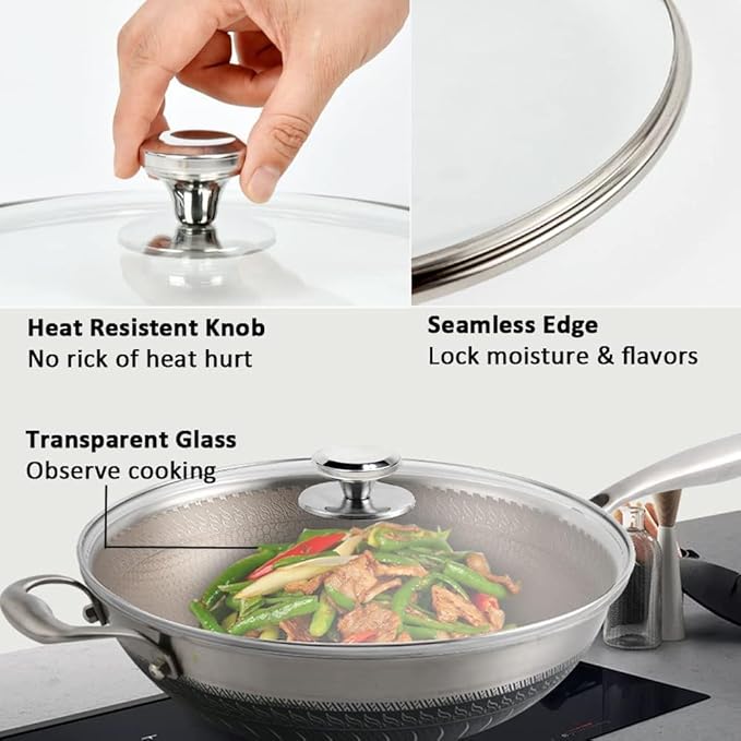 13 In Glass Lid for Frying Pan, Tempered Replacement Cover Compatible with All 13 inches Cookware for Skillets, Round Cast Iron, Cast Aluminium, Stainless Steel Pans &Pots