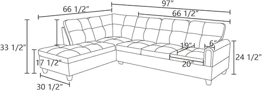 NicBex L Shaped Couch Sectional Couches for Living Room 2 Pieces Modern Sectional Sofa with Left Chaise Sectional Couch with Solid Frame for Living Room, Linen, Black Grey