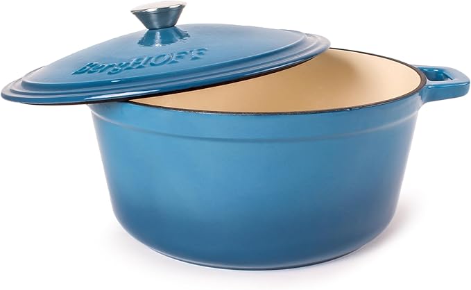 BergHOFF 6Pc Neo Enameled Cast Iron Dutch Oven Set, Matching Lid,Fast, Evenly Heat, Oven Safe, Blue