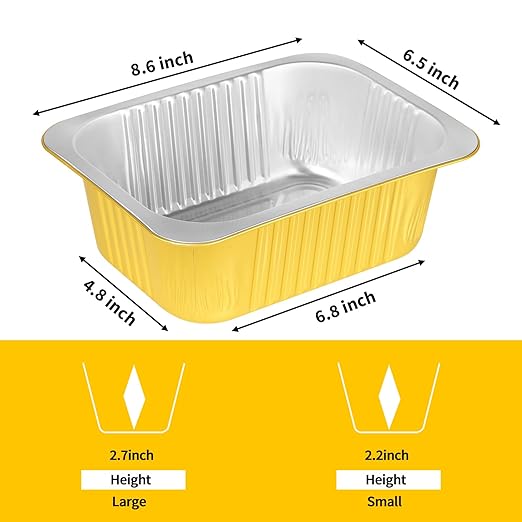 40 Pack 3 LB Gold Aluminum Foil Pans with Lids, 8.7"×6.6"×2.5" Heavy Duty Aluminum Foil Baking Pans, Tin Foil Food Container for Baking, Heating, Cooking, Roasting, Meal Prep, Freezer