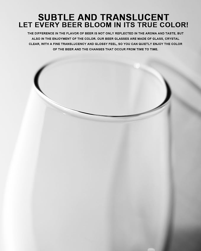 LUXU IPA Beer Glasses(Set of 4),16 oz Pilsner Beer Glasses,Craft Beer Bar Glasses,Lead-free Drinking Glasses,Ideal Gifts for Lager,Ale or Craft Beer Lovers-Crystal Clear