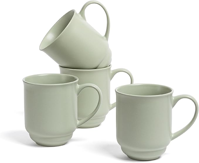 over&back Rim Stoneware Coffee Mugs - 4-Piece Mug Set - Enjoy the Perfect Cup of Coffee, Tea, Latte, and More - Semi-Matte Sage - 16oz