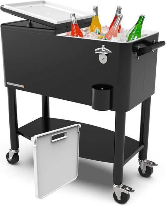 Permasteel 80 Quart Party Cooler, Rolling Ice Chest with Wheels and Handles for Indoor Outdoor Patio