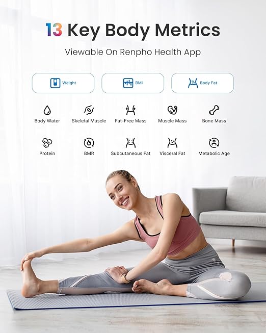 RENPHO Smart Body Fat Scale with Light, Fitness Equipment with RGB Lighting, Rechargeable Scale with BMI, Body Fat, Muscle Mass, Color Changing with Weight Variation, Elis Chroma