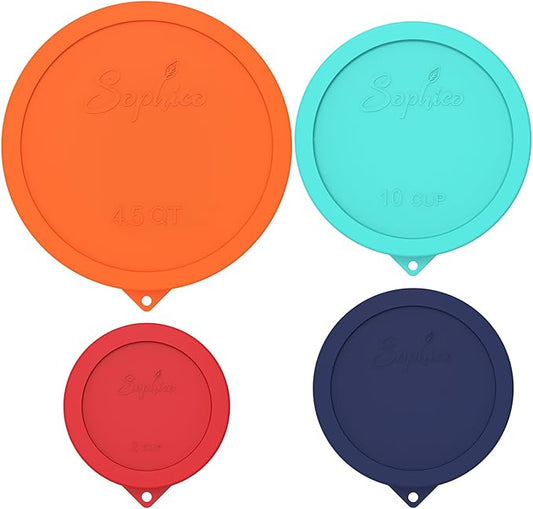 SOPHICO Silicone Replacement Lids for Pyrex Sculpted Glass & Tinted Glass Bowls Mixing Bowls(4 size)