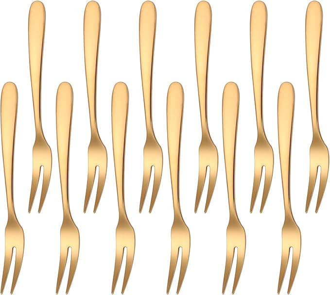 5.51-inch Gold Fruit Forks For Charcuterie Board Service,18/10 Stainless Steel Dessert Tasting Mini Cocktail Appetizer Forks,Dishwasher Safe (Set of 12)