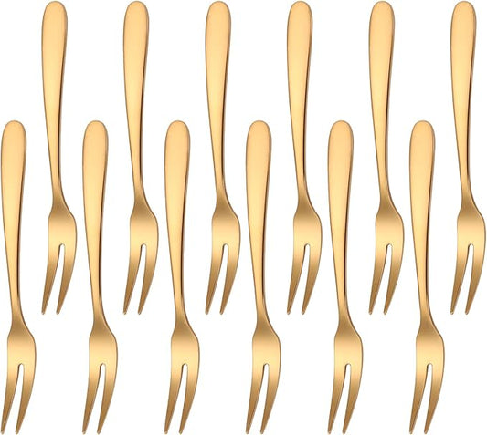 5.51-inch Gold Fruit Forks For Charcuterie Board Service,18/10 Stainless Steel Dessert Tasting Mini Cocktail Appetizer Forks,Dishwasher Safe (Set of 12)