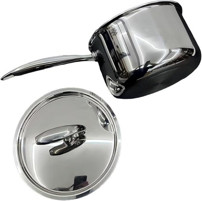 3QT Tri-Ply Stainless Steel Saucepan with Lid, Induction & Gas Compatible Cooking Pot, Mirror Finish Small Soup Pan for Milk, Sauce & Everyday Cooking, Dishwasher Safe
