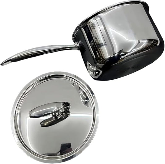 3QT Tri-Ply Stainless Steel Saucepan with Lid, Induction & Gas Compatible Cooking Pot, Mirror Finish Small Soup Pan for Milk, Sauce & Everyday Cooking, Dishwasher Safe