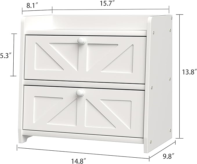 Bread Box for Kitchen Countertop, Double Layer Wooden Breadbox, Large Capacity Bread Storage Bin, Homemade Bread Storage Container, Farmhouse Breadbox Organizer, White