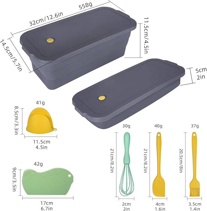 Large size foldable silicone bread loaf pan with lid,11x4.7 Inch easy to store non stick Bread Baking Pans,Sourdough Bread Pan with Baking Tool Supplies Kit for Homemade Bread, Cake