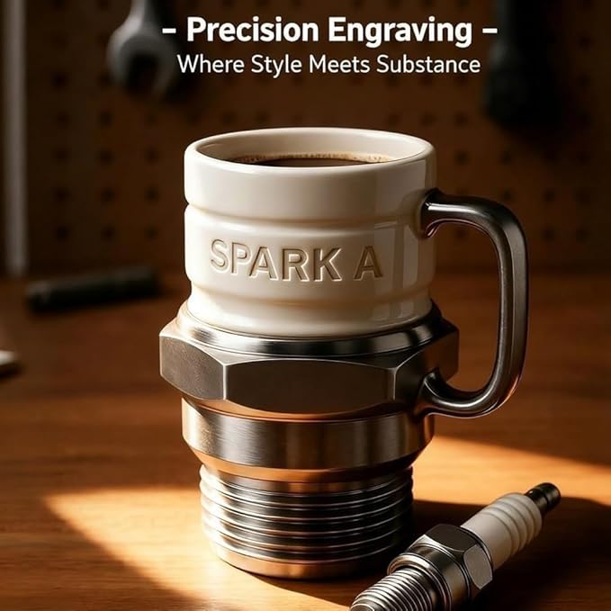 Spark Plug Mug, Unique Creative Design Travel Coffee Mug, Ceramic Travel Coffee Mugs, Engine Spark Plug Design, Funny Car Enthusiast Gift for Mechanics Auto Enthusiasts Collectors(3pcs)