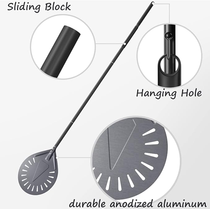 Aluminum Turning Pizza Peel, 9 Inch Pizza Turning Peel with Detachable 33 or 48 Inch Long handle, Luxury Pizza Paddle for Baking Homemade Pizza Bread
