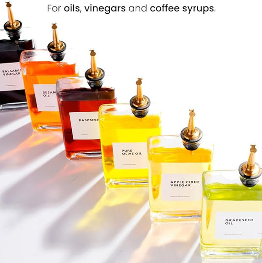 Olive Oil Dispenser for Kitchen, Cooking Oil and Vinegar Dispenser Set, Olive Oil Bottle, Soy sauce dispenser, coffee syrup bottles with stainless steel pourers - 2 pcs, Gold