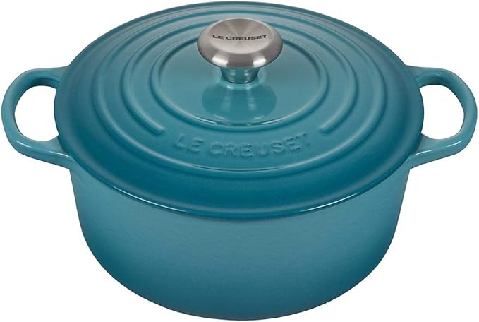 Le Creuset 5-Piece Cookware Bundle: 4-1/2 QT Round Dutch Oven, 8 QT Covered Stockpot, and 10" Toughened Nonstick Pro Fry Pan - Caribbean
