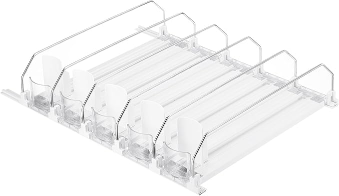 uxcell 5pcs Soda Can Organizer for Refrigerator, Self-Pushing Drink Organizer for Fridge, Width Adjustable Drink Dispenser Beverage Pusher For Pantry Vending Machine, White