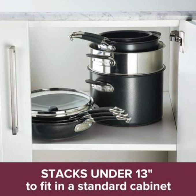 Anolon SmartStack Hard-Anodized Nesting Pots and Pans Set/Cookware Set, 10-Piece, Black