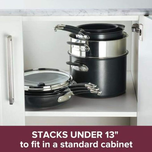 Anolon SmartStack Hard-Anodized Nesting Pots and Pans Set/Cookware Set, 10-Piece, Black