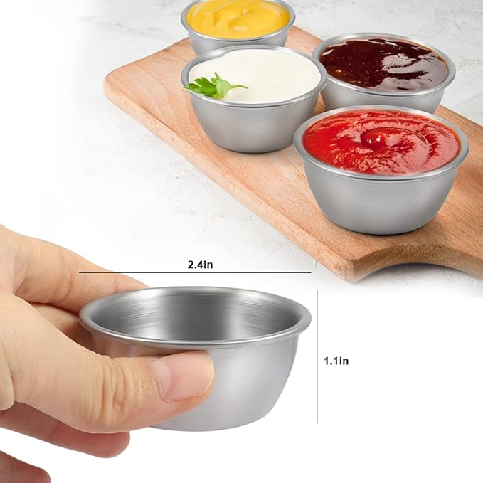 Ramekin Sauce Dipping Bowl Mini Sauce Cups Pudding Condiment Cups for Home Party Stainless Steel (Sliver 12 Pack 50ml)