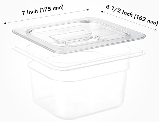 CURTA 6 Pack Food Pan Lids, 1/6 Size Polycarbonate Cover with Handle, Plastic Clear