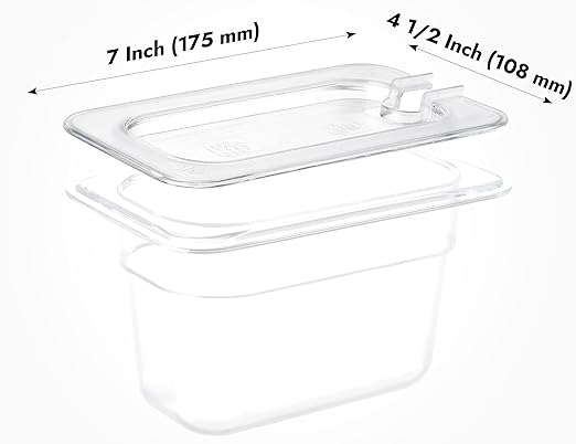 CURTA 6 Pack Food Pan Lids, 1/9 Size Polycarbonate Notched Cover with Handle, Plastic Clear