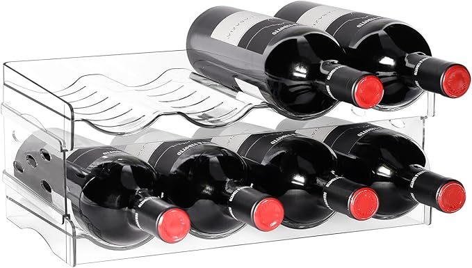 BoxedHome Plastic Water Bottle Organizer and Wine Rack Storage Holder for Inside Cabinet, Kitchen Countertop, Table Top, Pantry, Bars, Cabinets, Fridge - Clear (2 Tier 8 Containers)