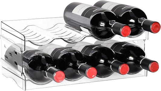 BoxedHome Plastic Water Bottle Organizer and Wine Rack Storage Holder for Inside Cabinet, Kitchen Countertop, Table Top, Pantry, Bars, Cabinets, Fridge - Clear (2 Tier 8 Containers)