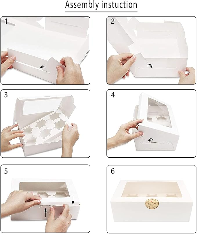 20 Pack Cupcake Boxes 6 Count with Window, Muffin Box with Inserts, Cake Boxes, Paper Bakery Cookie Boxes Ideal Take Out Container Box for Cupcake, Cake, Pastry, Treats, Dessert, Donuts (Pink)