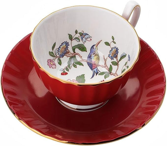 Aynsley Handpainting Colored Glaze Pembroke Oban Fine Bone China English Tea Cup and Saucer Set, 6.1 oz (Red)