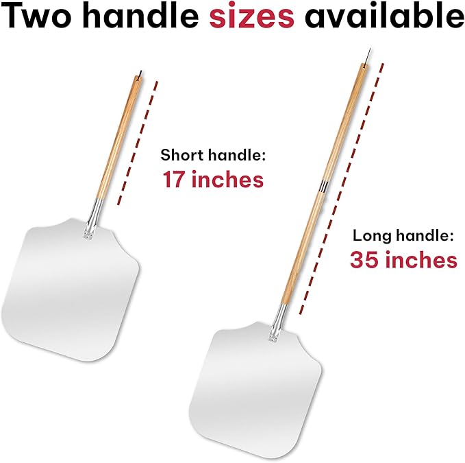 Pizza Peel 16 inch,16" Wx 18" L, Extra Large Metal Pizza Peel 16 inch, Aluminum pizza peel with Detachable Wooden Handle, 2 Handle Sizes (17 inch & 35 inch)