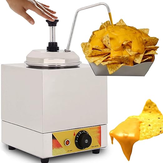 Cheese Dispenser with Pump Electric Hot Fudge Warmer 2.7 Quart Sauce Condiment Pump Station for Nacho Cheese Ketchup Syrup Butter Caramel,86-176℉,220V