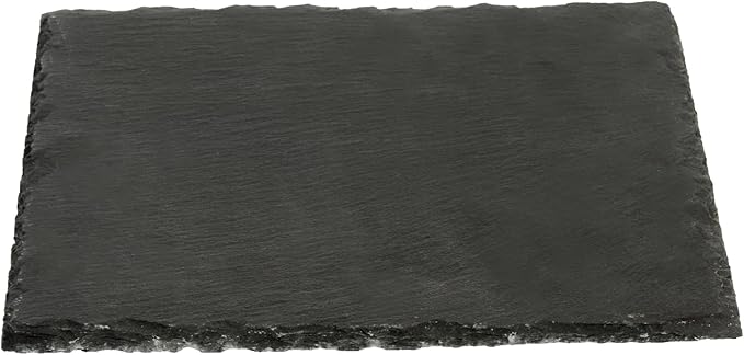 Restaurantware Slate Serving Tray 1 Pack of 8 x 8" Foam Feet Charcuterie Stone Plate Rustic Edges Freezable Black Square Serving Display Cheese Board for Kitchen, Gourmet, Dining, Parties
